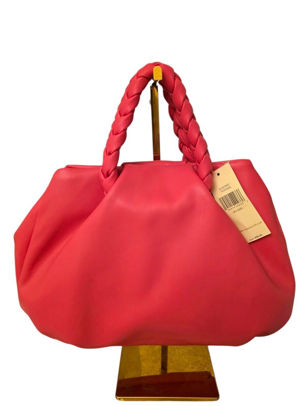 Collection 18 NWT Fuchsia Pink Braided Handle Puffy Tote Bag Crossbody $59